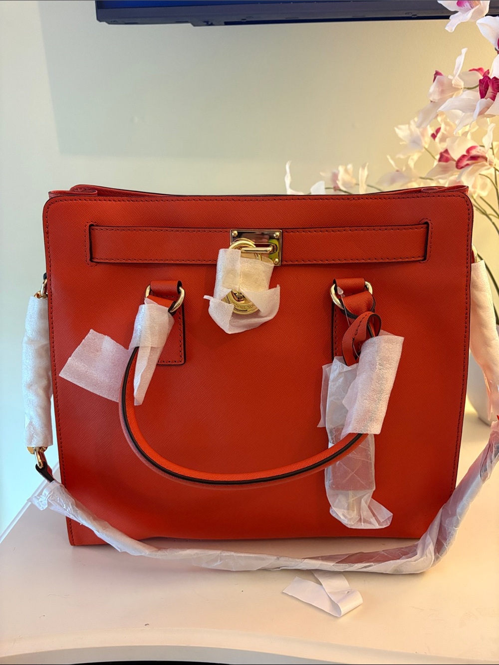Michael Kors Hamilton Leather Satchel - Tangerine